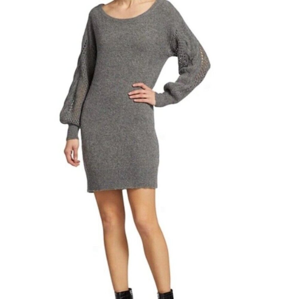 Naadam Womens Small Dress Wool Cashmere Open Cable Tunic Gray